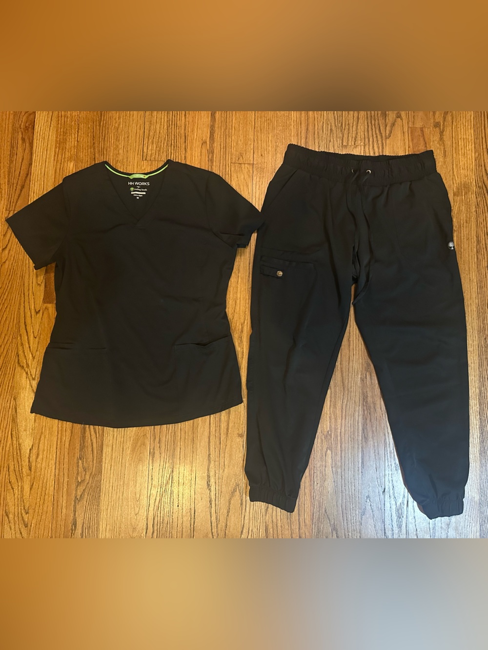 Healing Hands Works- Black Women's Scrub Top & Jogger Pants Set